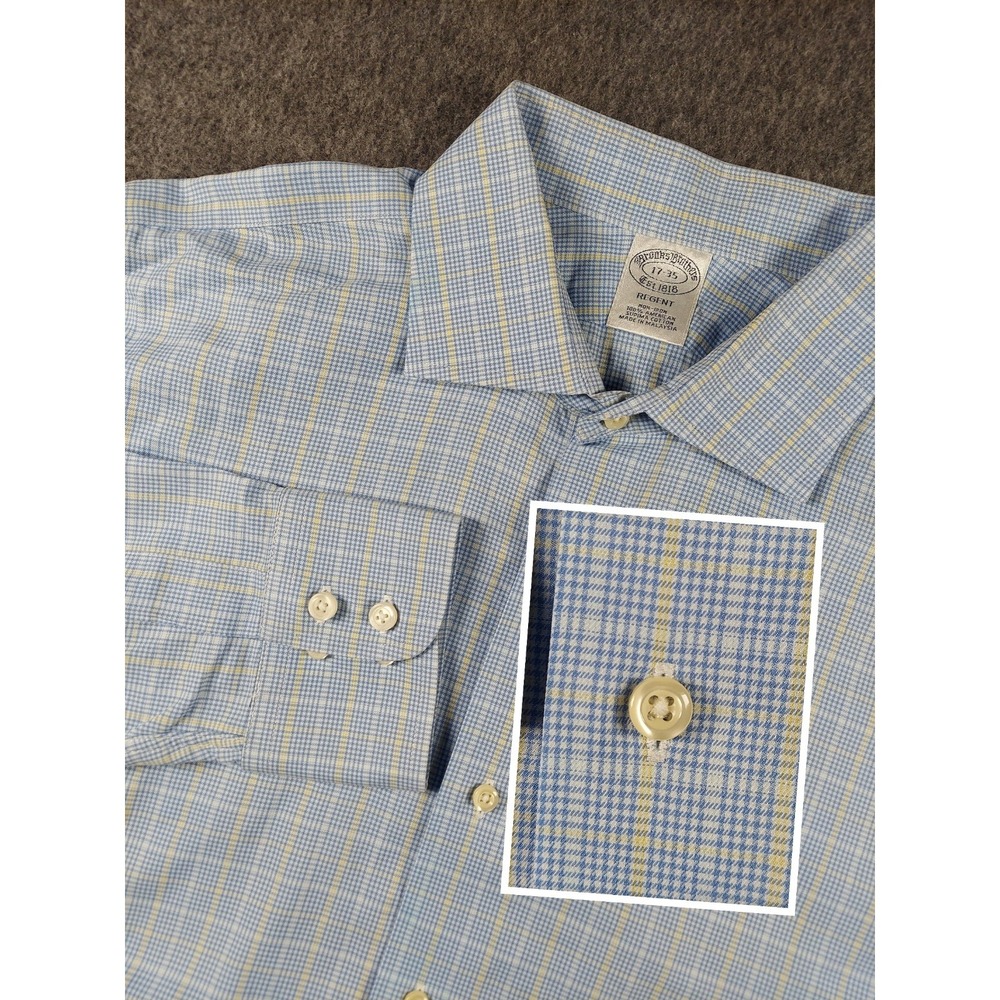 Brooks Brothers Regent Dress Shirt Mens 17 - 35 Blue Plaid 1818 Non-Iron Supima